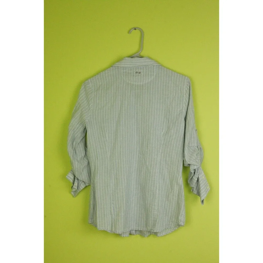 Converse One Star Sz S Women's Roll Tab Sleeve Cotton Shirt Top Blue Striped - Picture 2 of 9